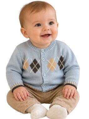 Baby Argyle Knit Cardigan Blue Dylan & Abby 3-6M Classic
Preppy Sweater
